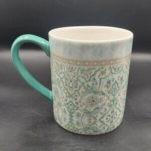 2020 Patina Vie by Lang Teal Floral Art Wrapped Design Ceramic Coffee Mug 14 Oz